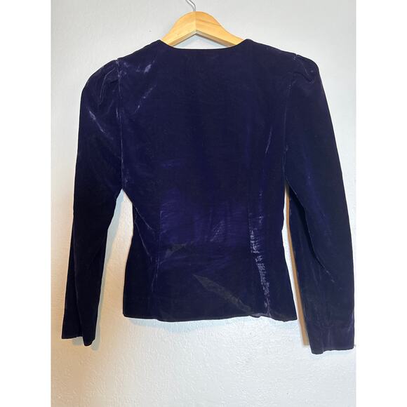 Vintage 90s Romantic Deep Purple Velvet Button Down Blouse Women Small Regal - Picture 5 of 7